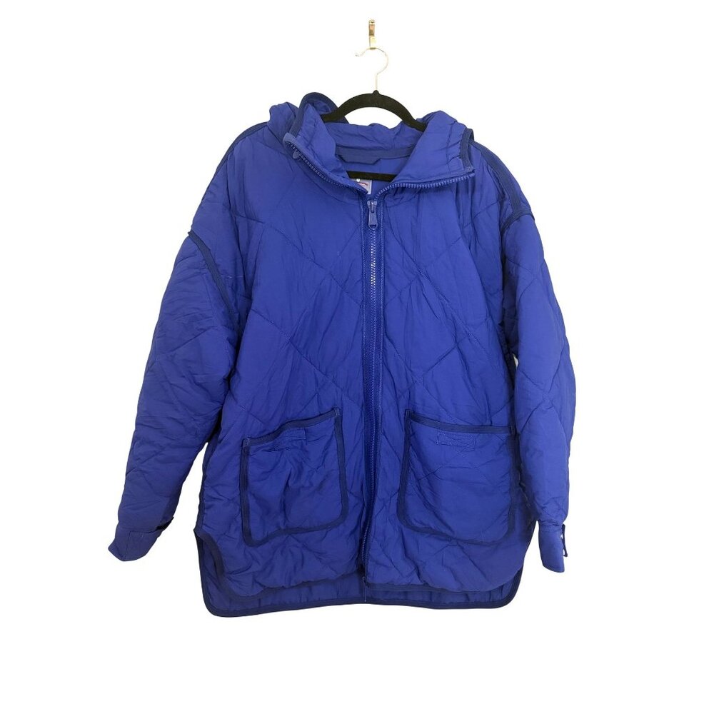Free People Movement Quilted Puffer Jacket Zip Up Hoodie Blue Size M [jb]